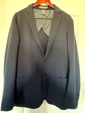 Stone Rose Navy Blazer Sport Coat Size 42 Made in Italy Handmade Floral Lining